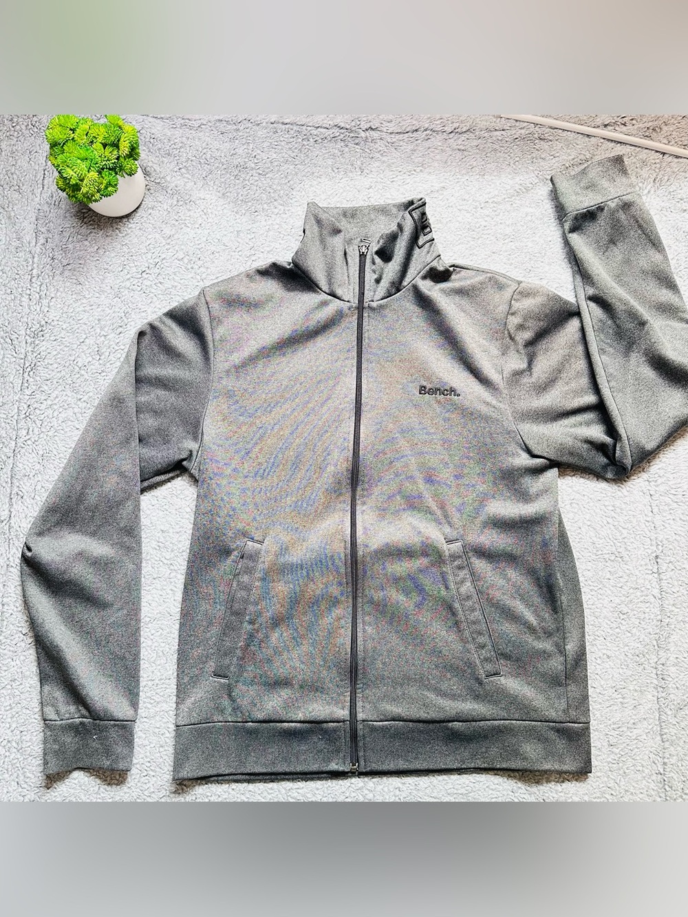 Cozy Athleisure Tech Fleece Full Zip Jacket Heather Gray Bench Large